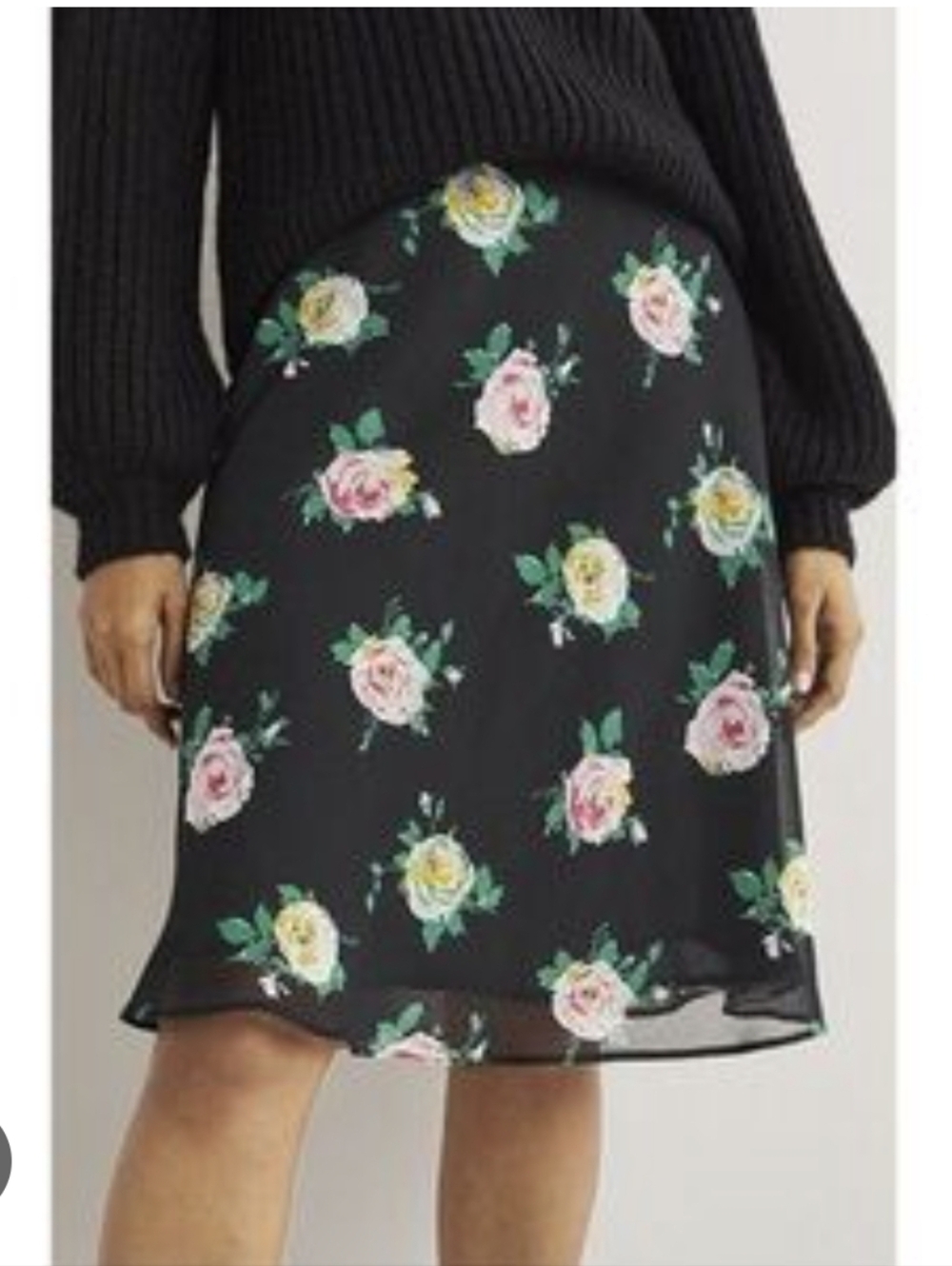 Boden Flowy Skirt Black Floral Size 8